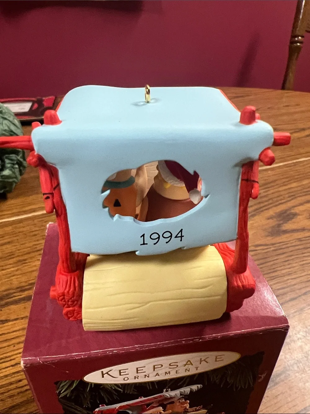 1994 Hallmark Fred & Barney Flintstones Ornament with Blue Canopy